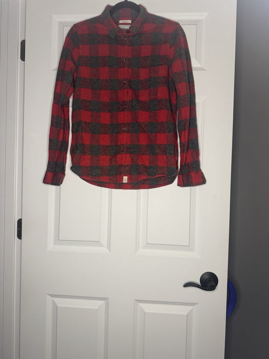 American Eagle Slim Fit Button Up Medium Gray Red Checkered 