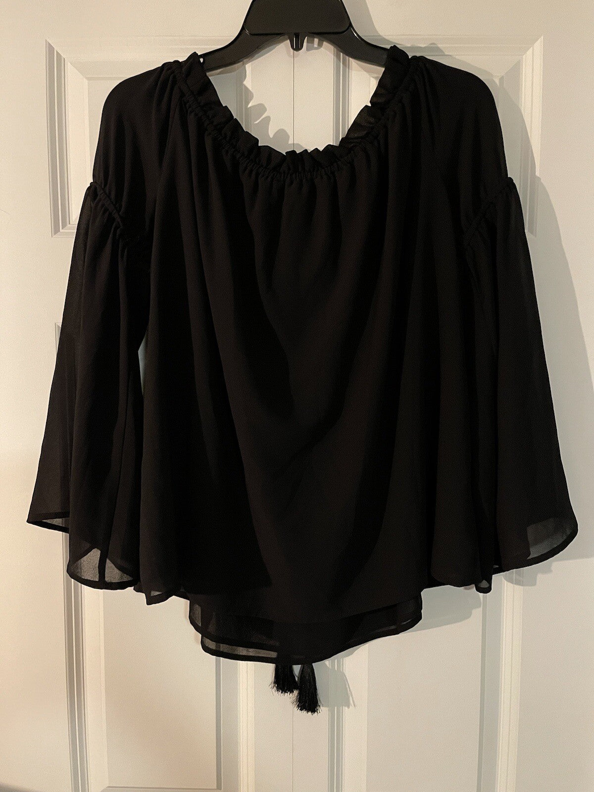 Michael Kors long sleeve blouse boho sleeves large black nwt