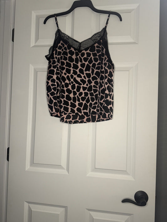 Active USA Sleeveless Blouse Small Pink Black Animal Print W Lace Nwt 