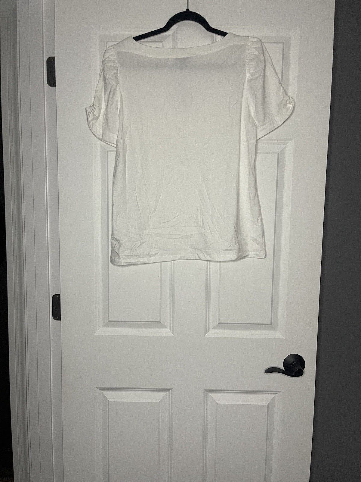 Ann Taylor short sleeve blouse cinched shoulders white large NWT