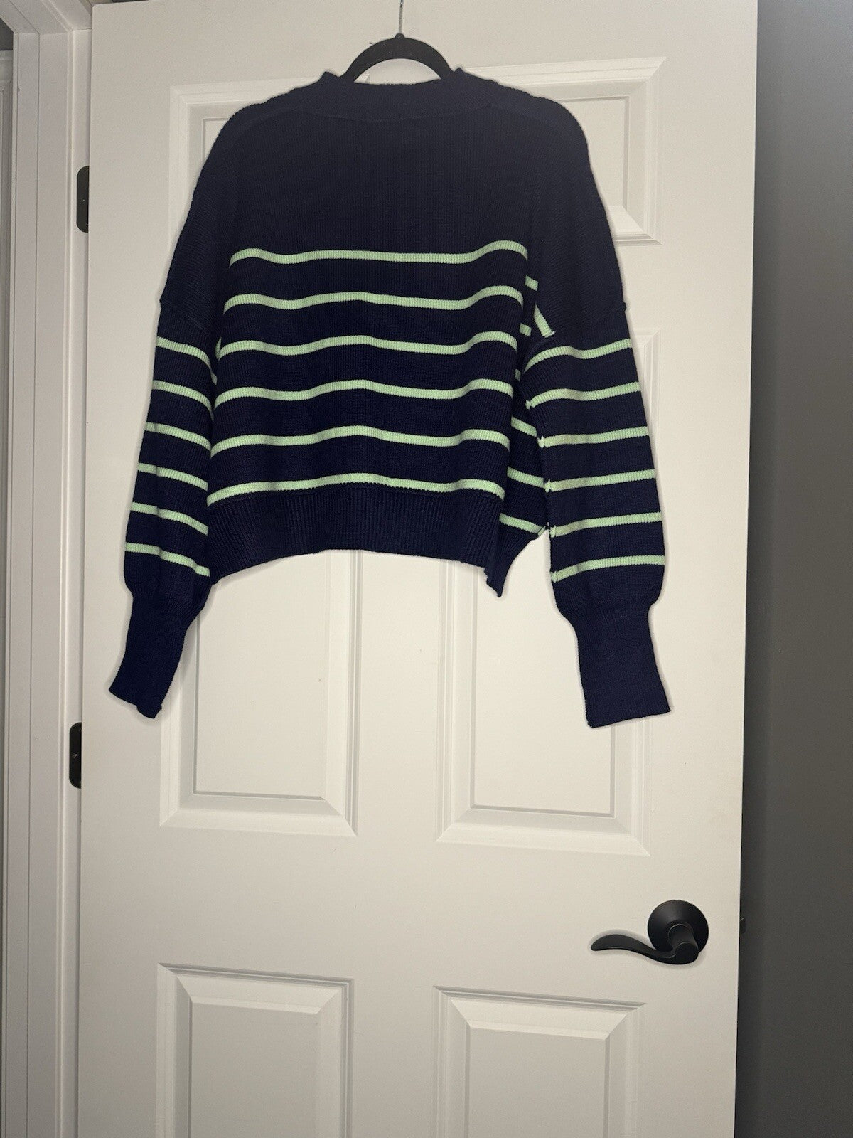 Judson And Co  Sweater Large Navy Green Stripe Ribbed 