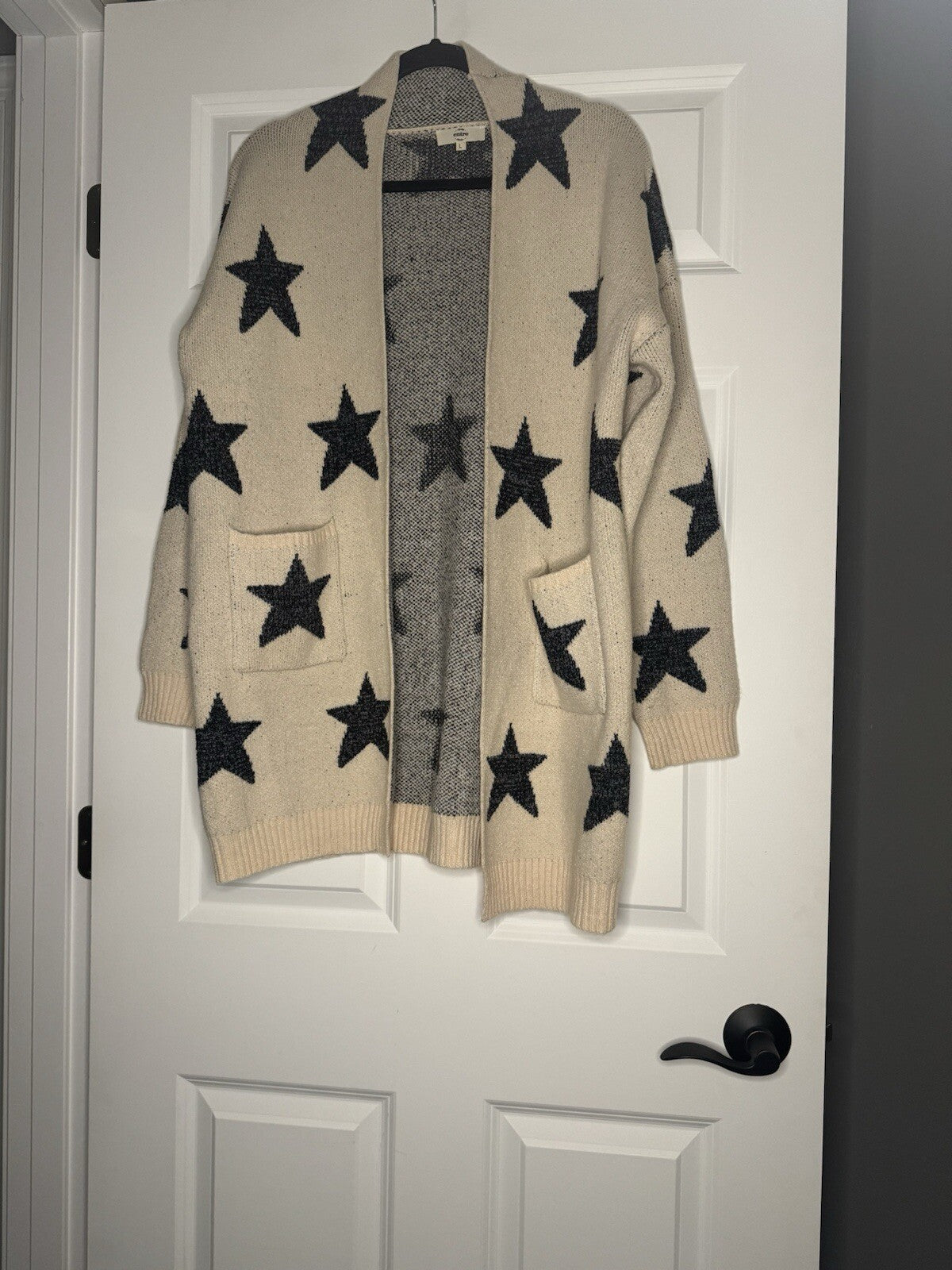 Entro Cardigan Large Cream W Charcoal Stars So Soft 