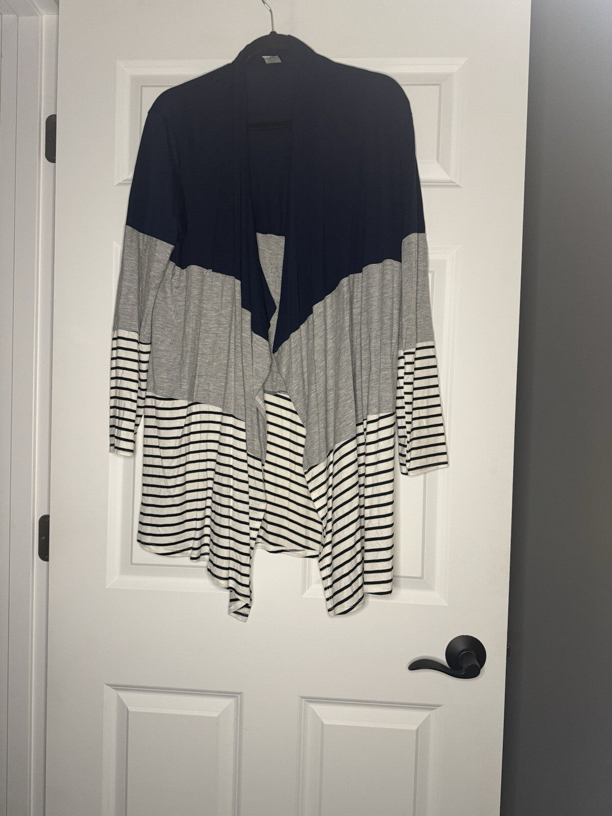 Grateful Hearts Cardigan Xl Blue Gray White Black Stripe