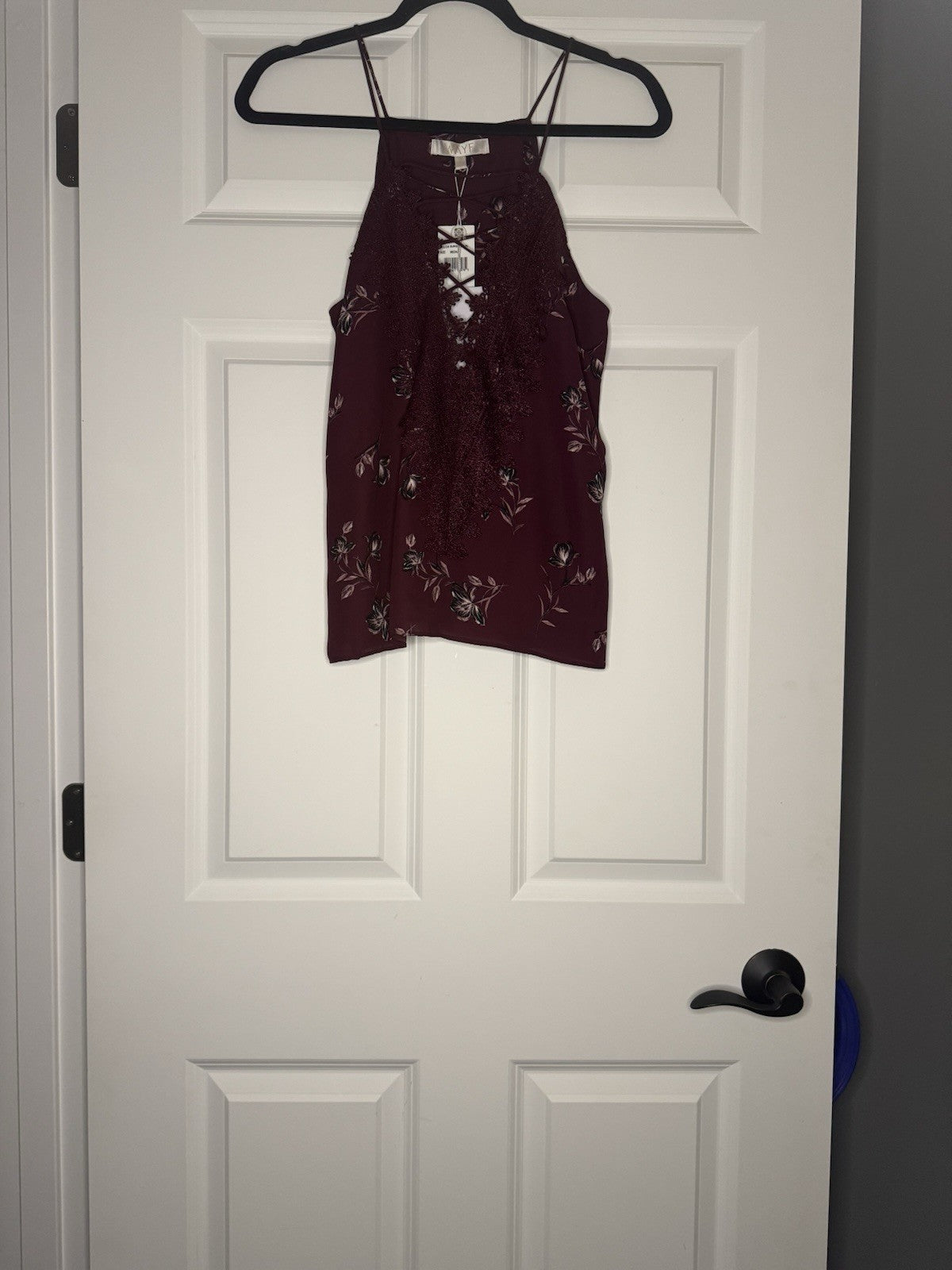 Wayf Sleeveless Blouse Medium Plum W Lavender White Black Floral Maroon Lace Nwt