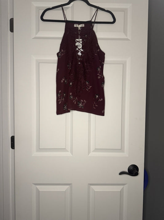 Wayf Sleeveless Blouse Medium Plum W Lavender White Black Floral Maroon Lace Nwt