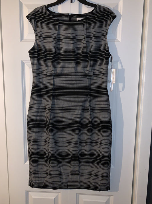 Calvin Klein dress size 12 new with tags black and gray striped 