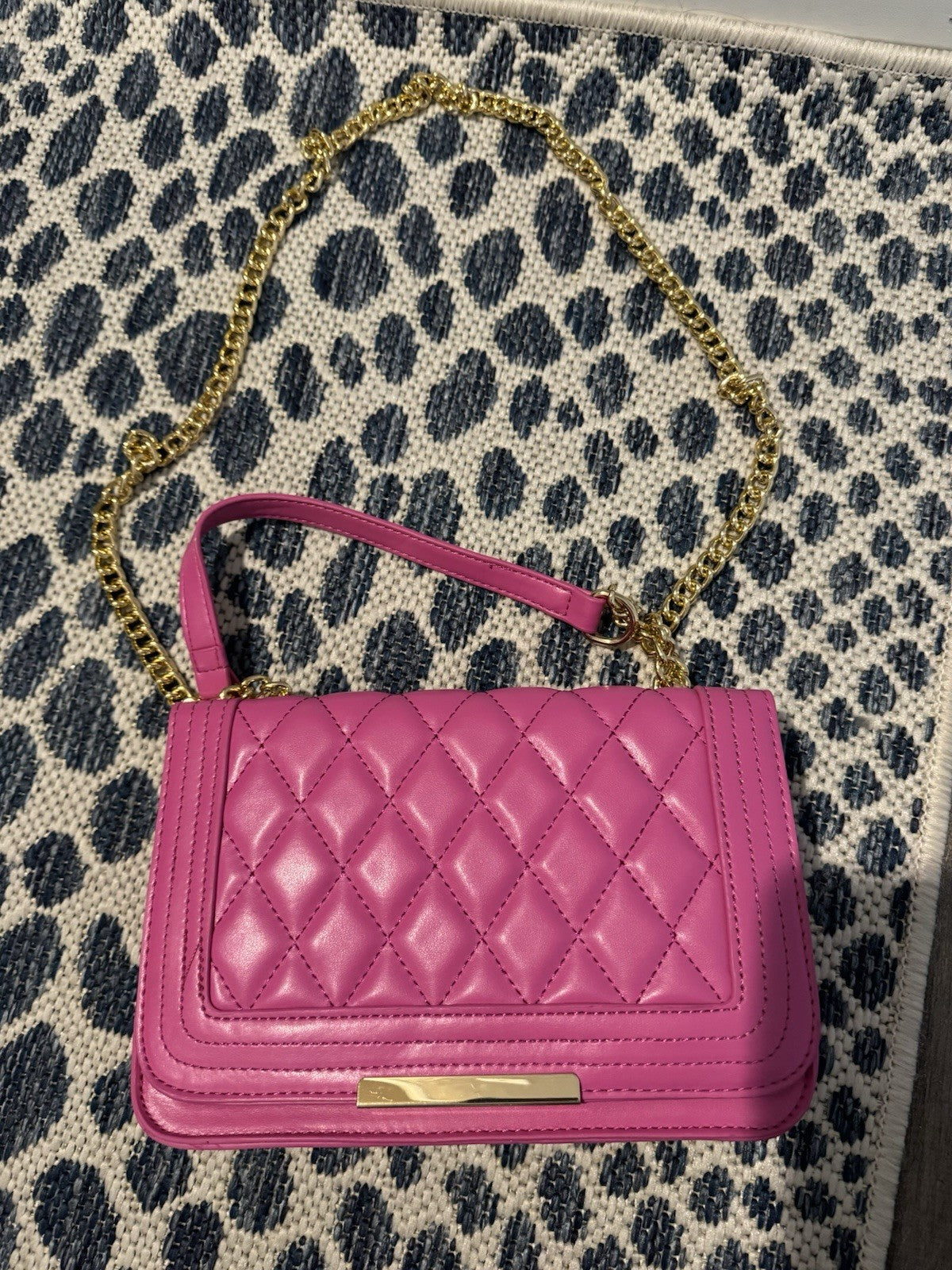 Lola Mae Pink Quilted Crossbody Purse With Gold Chain 