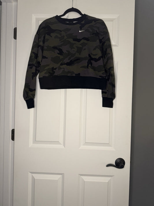 Nike Dri Fit Crew Sweatshirt XS Camo Print Black Green Gray 