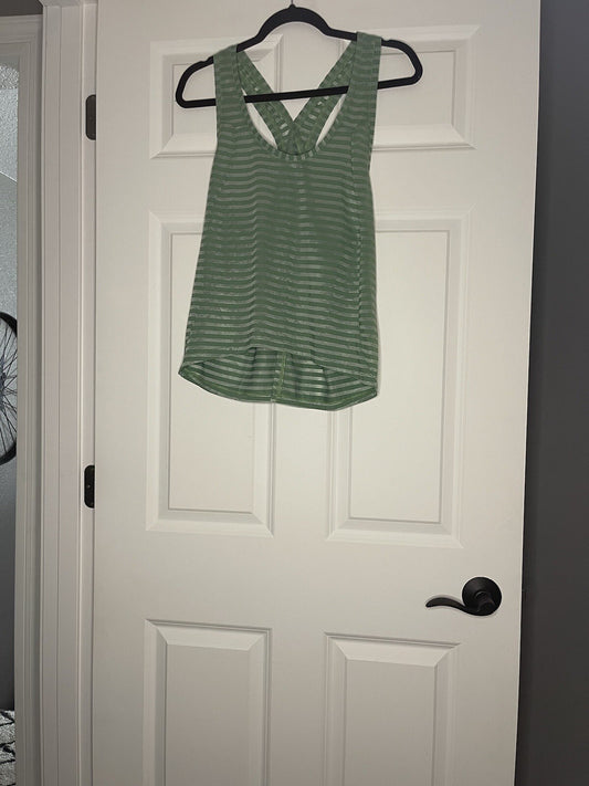 Zyia Split Open Back Tank Top Green And Gray Large