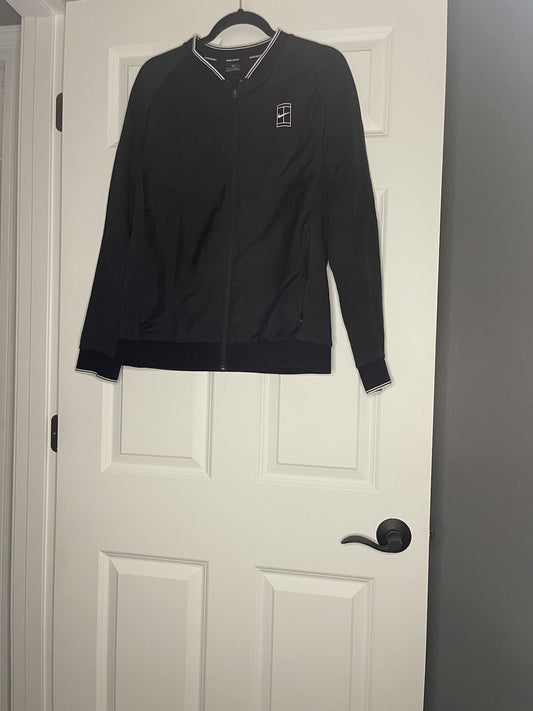 Nike Court Mens Zip Up Jacket Small Black With White Logo