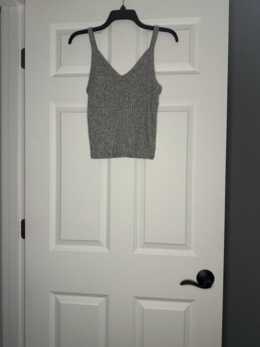 American Eagle Soft And Sexy Ribbed Sleeveless Crop Tank Medium Black Gray Heath