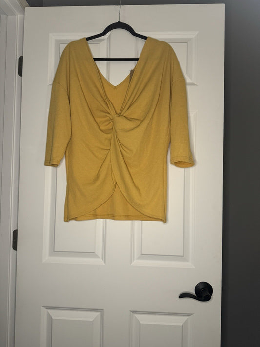And The Why 3/4 Sleeve Top Large Twist Front Yellow Nwt 