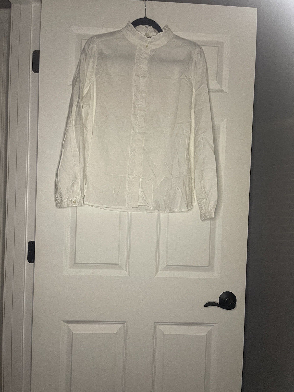 Ann Taylor Loft Button Up Blouse W Ruffle White Large Nwt 44.99