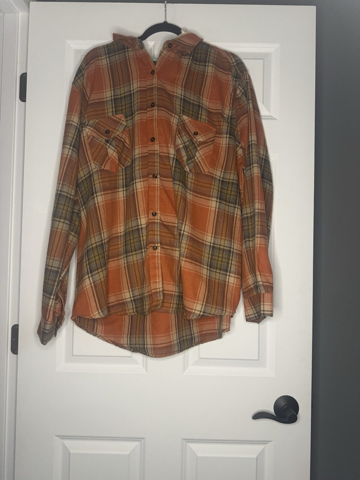 Ps Kate Button Up Top W Detach Hood 2x Orange Blue Tan Brown Plaid Cream Hood 