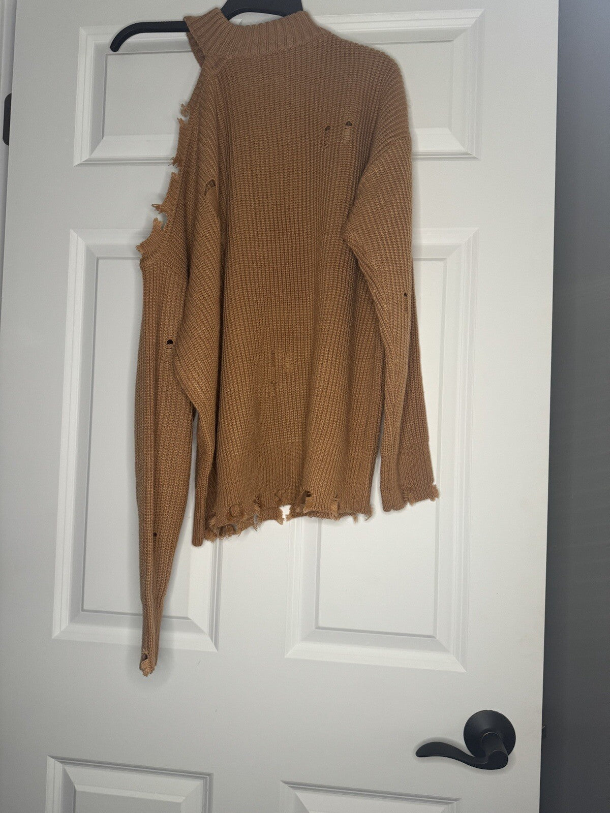 Daytrip Sweater Distressed Cutout On Left Shoulder Brown 