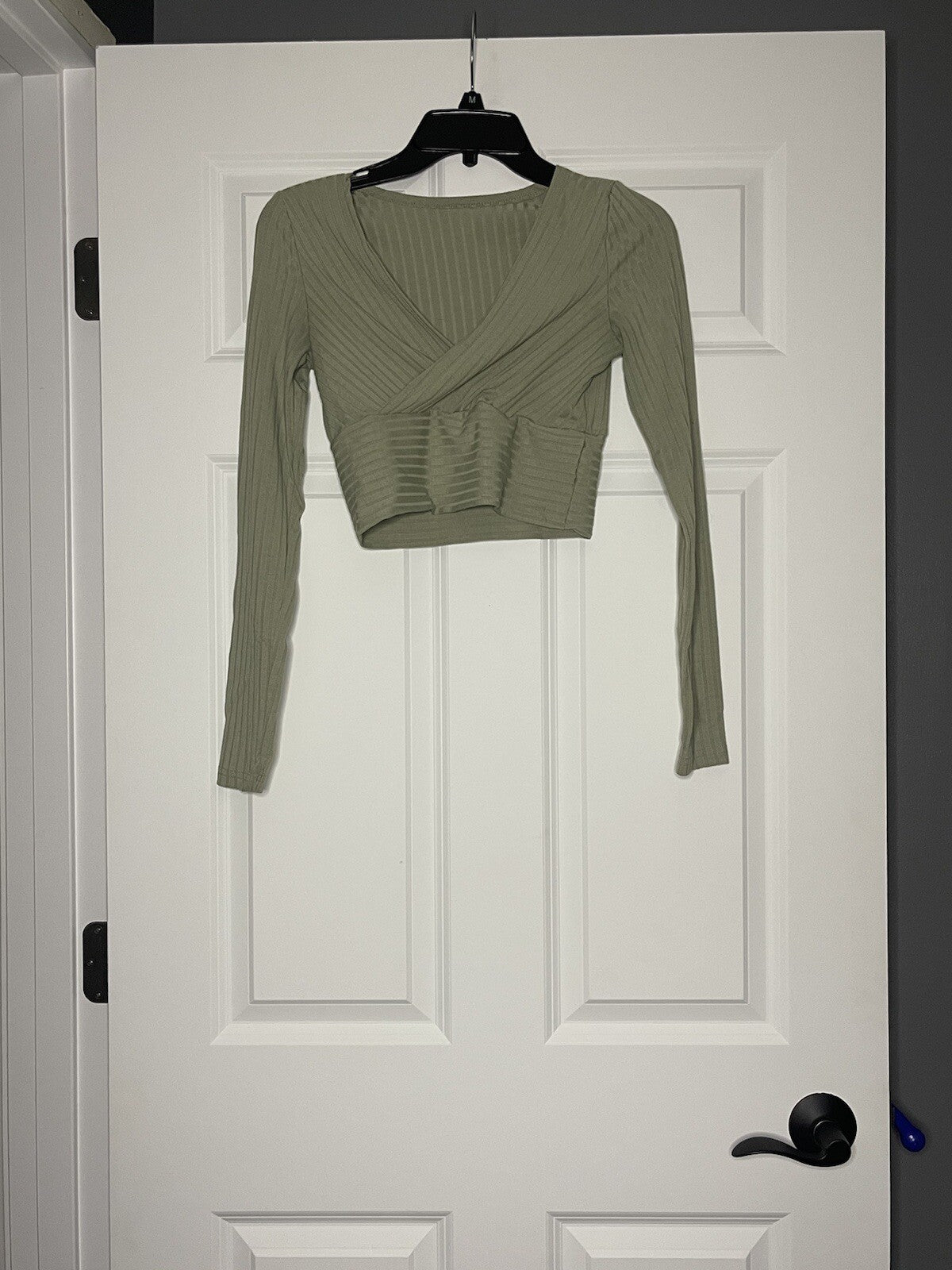 Shein long sleeve crop top ribbed green xs 