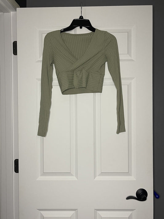 Shein long sleeve crop top ribbed green xs 
