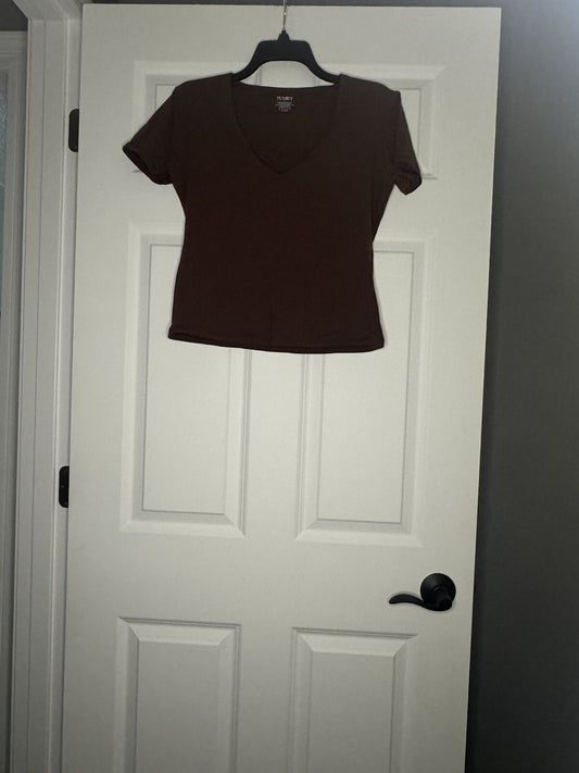 Pumiey Short Sleeve V Neck Top Brown Xl 