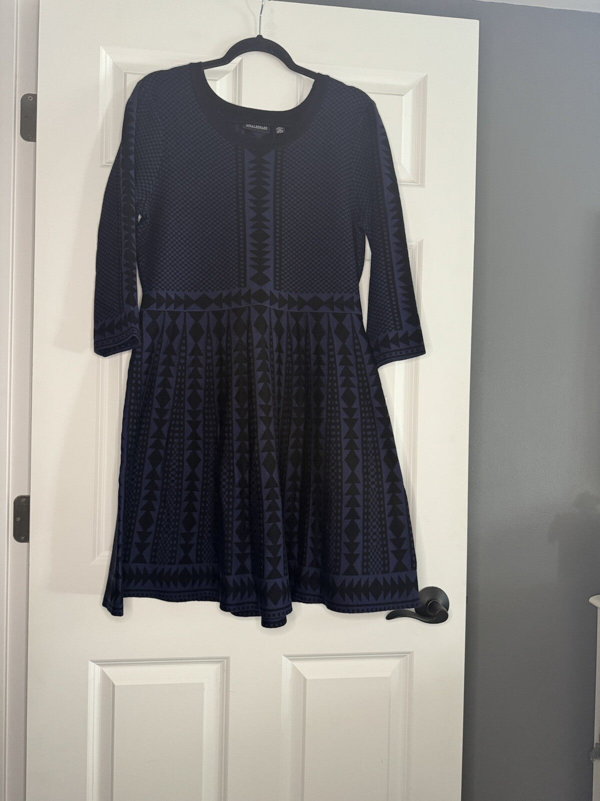 Nina Leonard Sweater Dress Black Blue Violet Printed Xl Nwt
