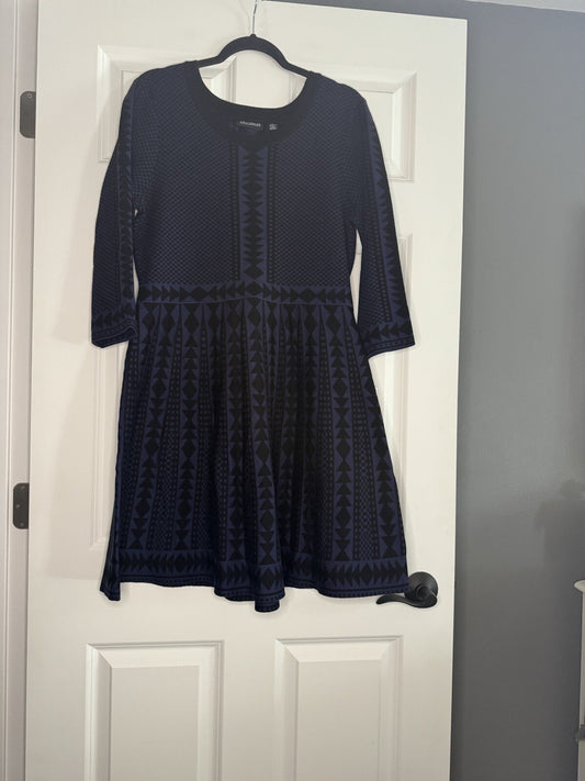 Nina Leonard Sweater Dress Black Blue Violet Printed Xl Nwt