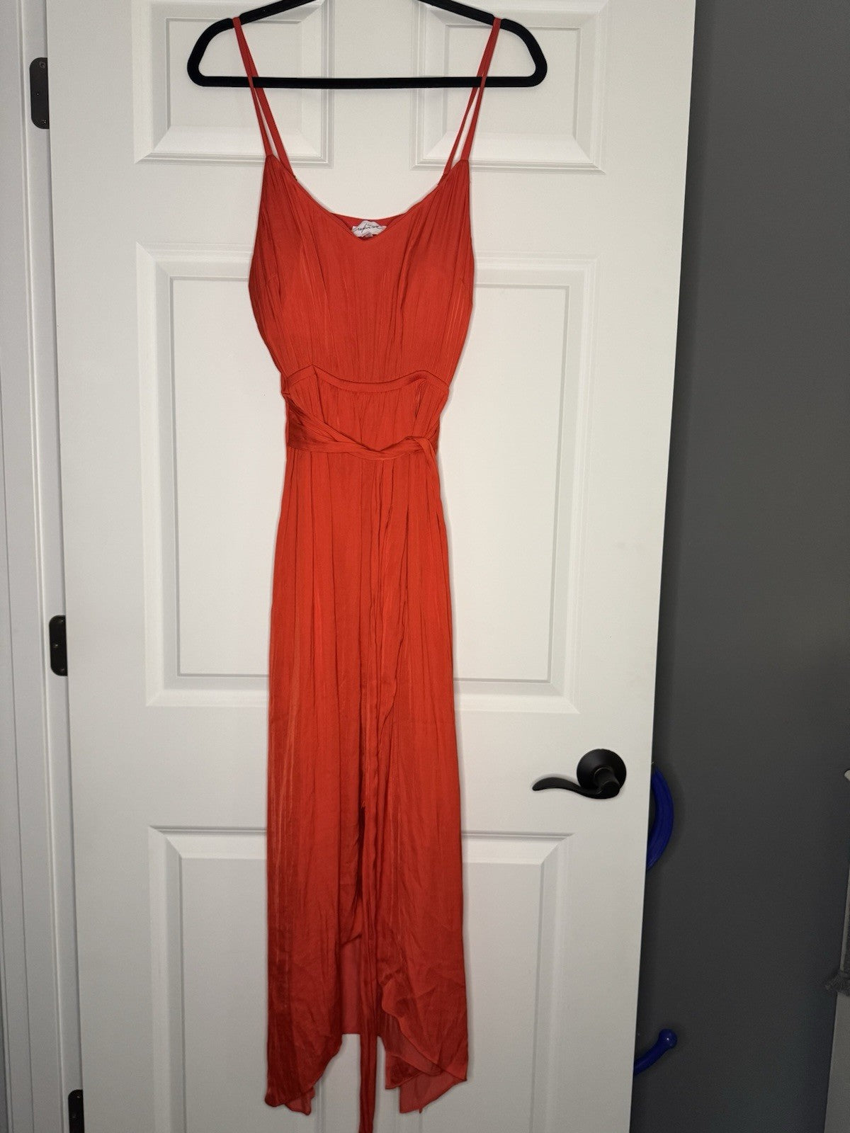 Soma Sleeveless Dress Large W Attached Belt High Low Reddish Orange Built In Bra