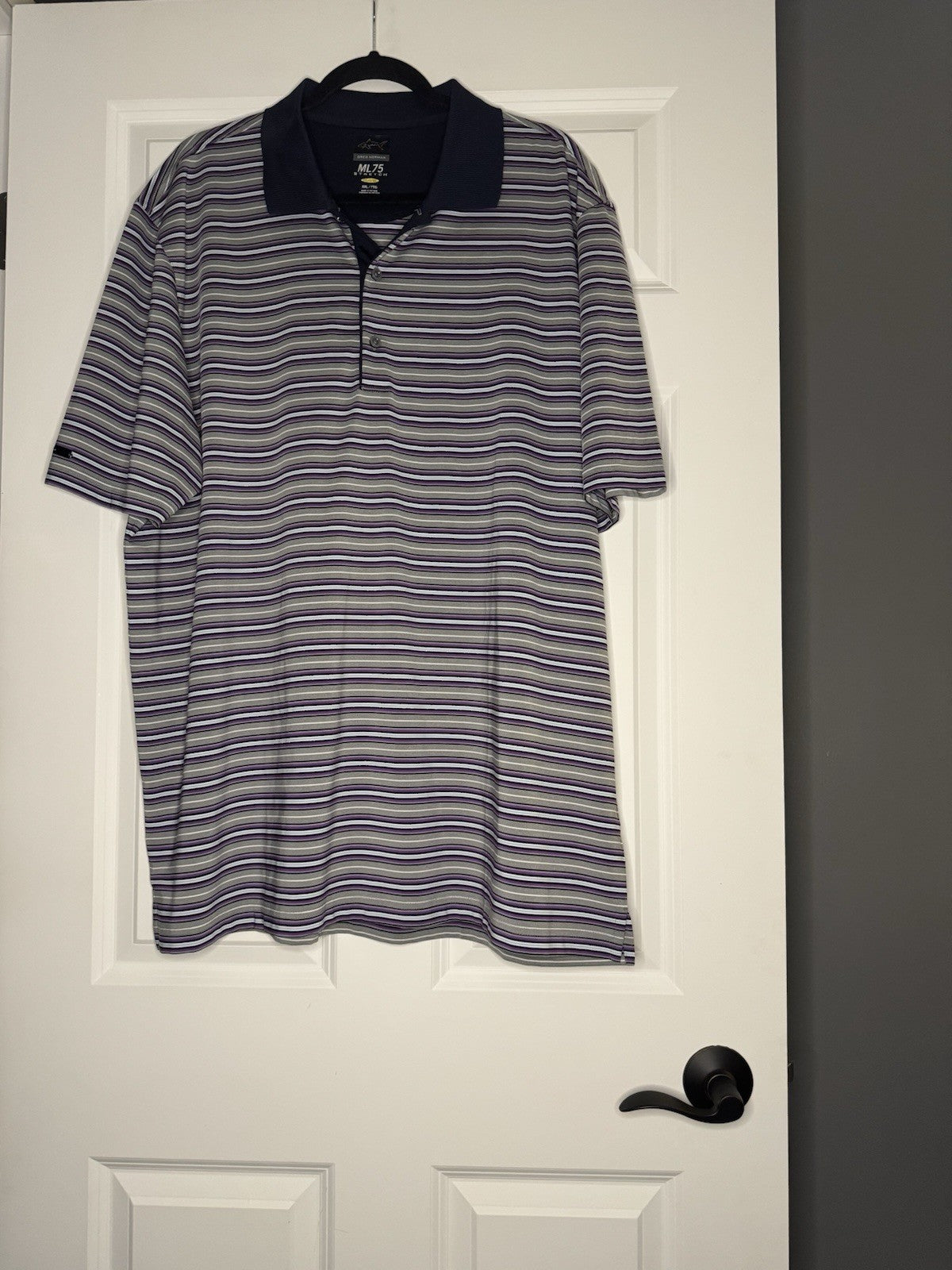 Greg Norman Ml75 Stretch Polo Xxl Grey Purple Blue Black Stripe