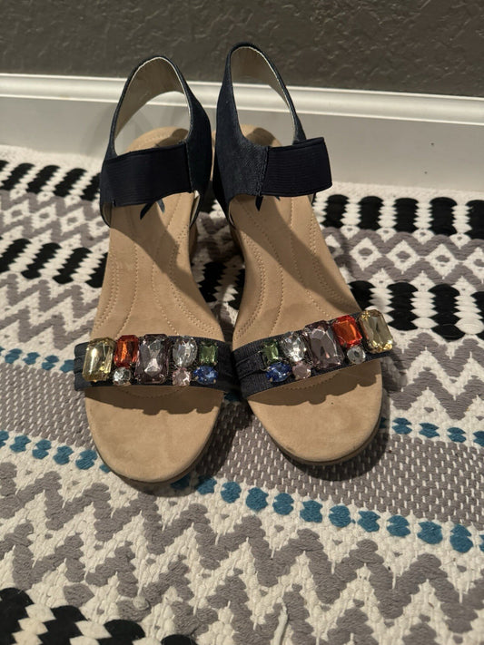 Anne Klein Sport Strappy Heels 8.5 Blue Jean W Multi Beading
