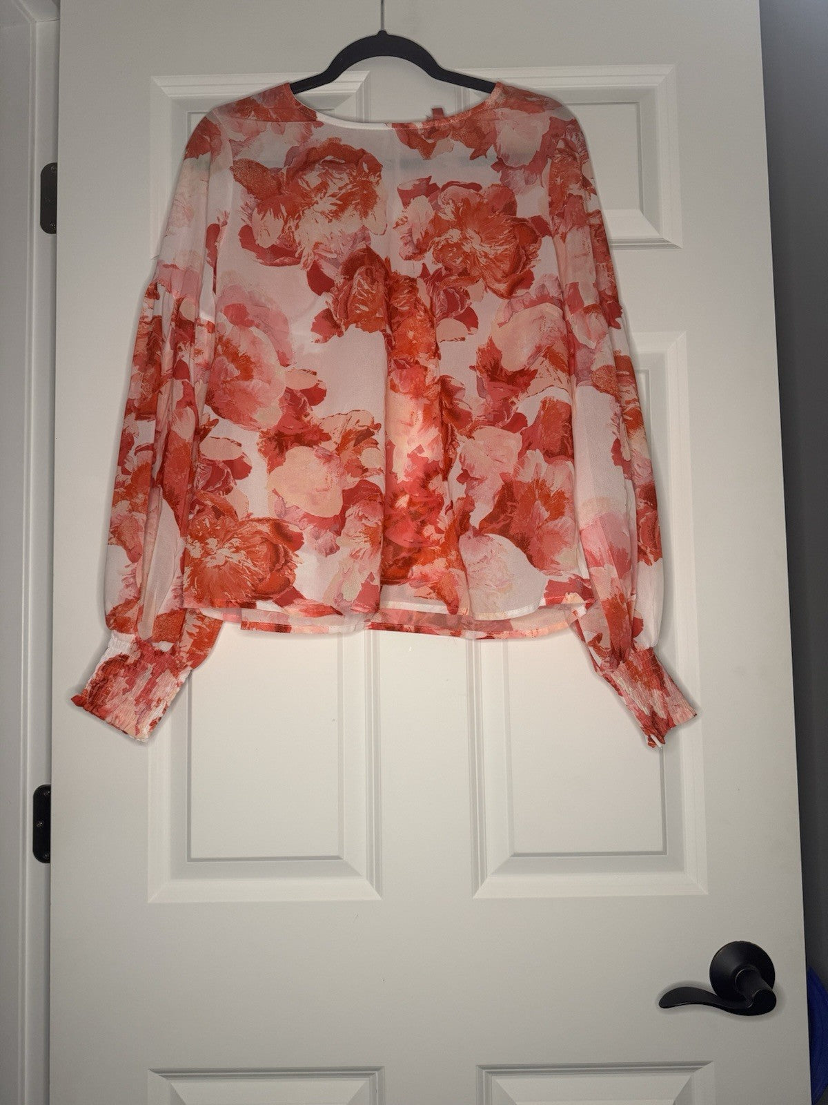 Flying Tomato Long Sleeve Blouse Pink White Red Floral Sheer Large Nwt 58
