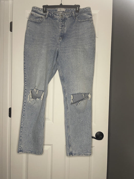 Abercrombie The Dad High Rise Curve Love Jeans 33/16 Long Distressed Blue 