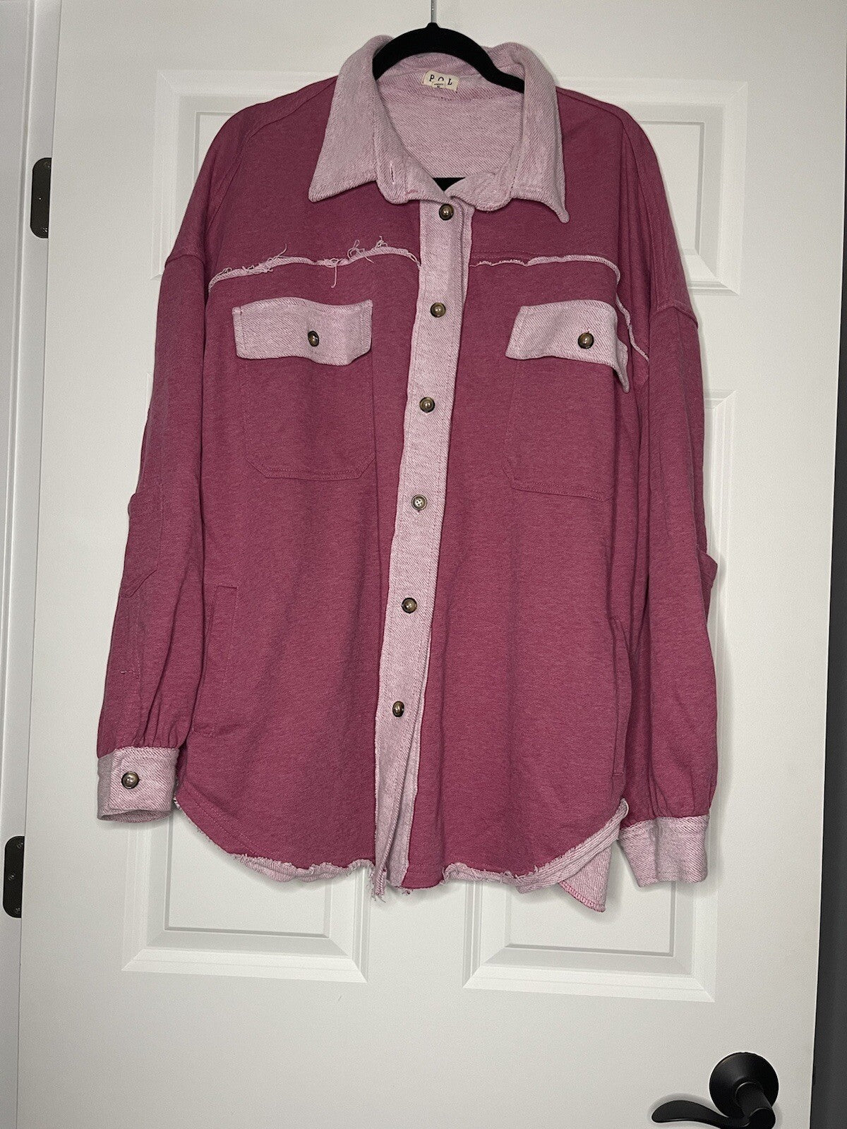 Pol Button Up Sweatshirt Material Medium Pink W Distressing Worn Once