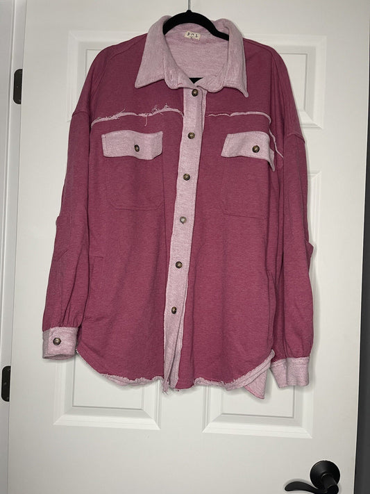 Pol Button Up Sweatshirt Material Medium Pink W Distressing Worn Once