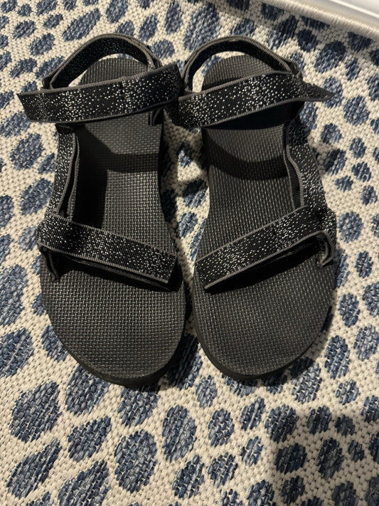 Teva Strappy Black And Silver Sparkle Sandals Size 10