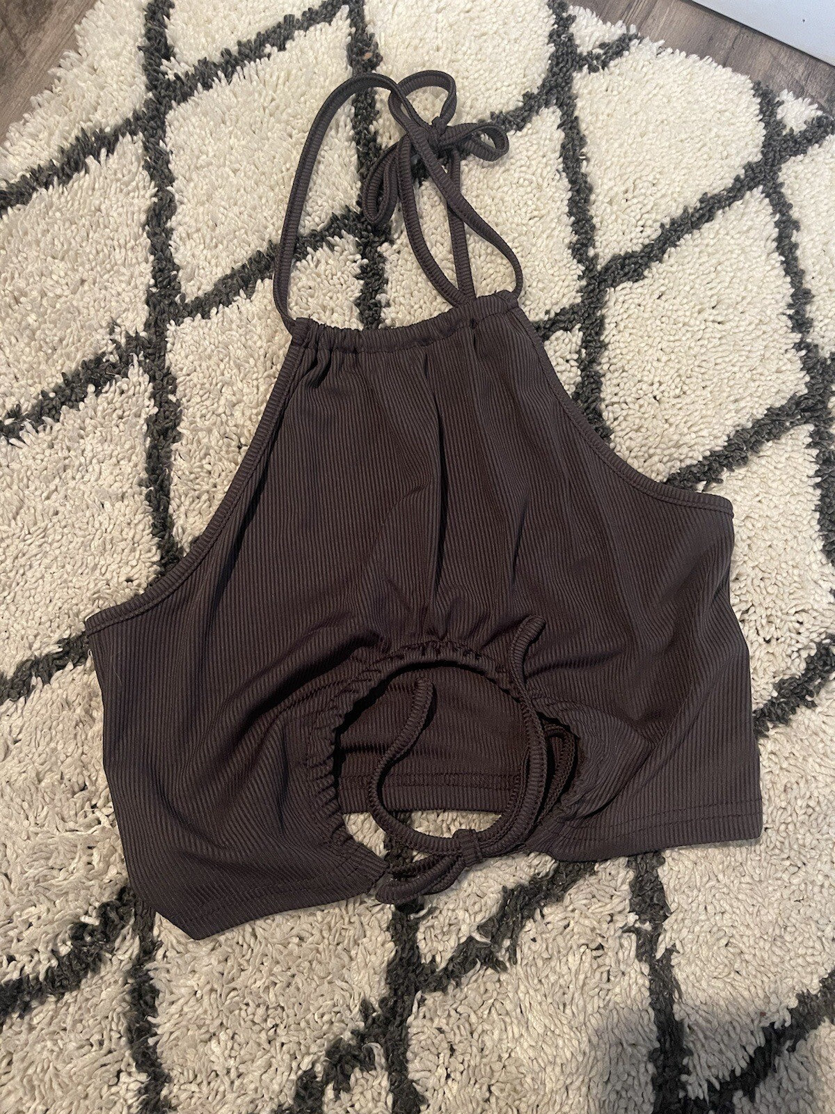 Shein Halter Ribbed Crop Top Gray Small