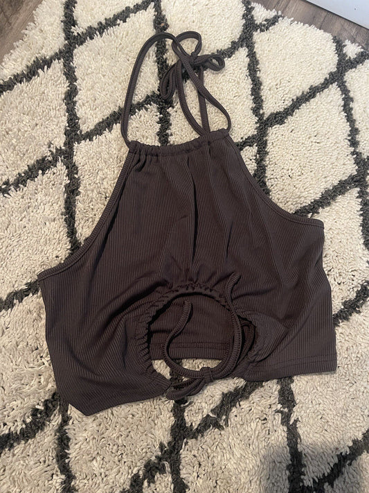 Shein Halter Ribbed Crop Top Gray Small