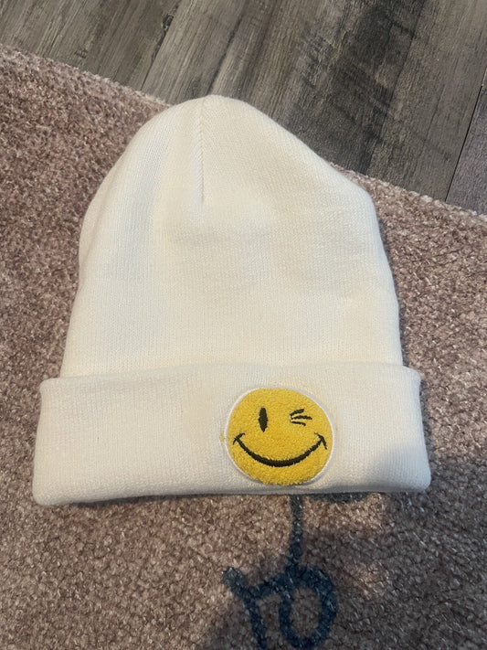 Unbranded Beanie Ivory With Wink Face 