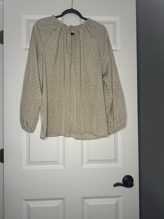 Betseys Boutique Shop Long Sleeve Blouse Taupe Cream Print Xl
