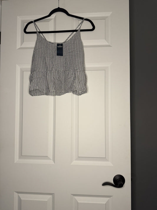 hollister sleeveless crop Top Striped White Blue NWT 