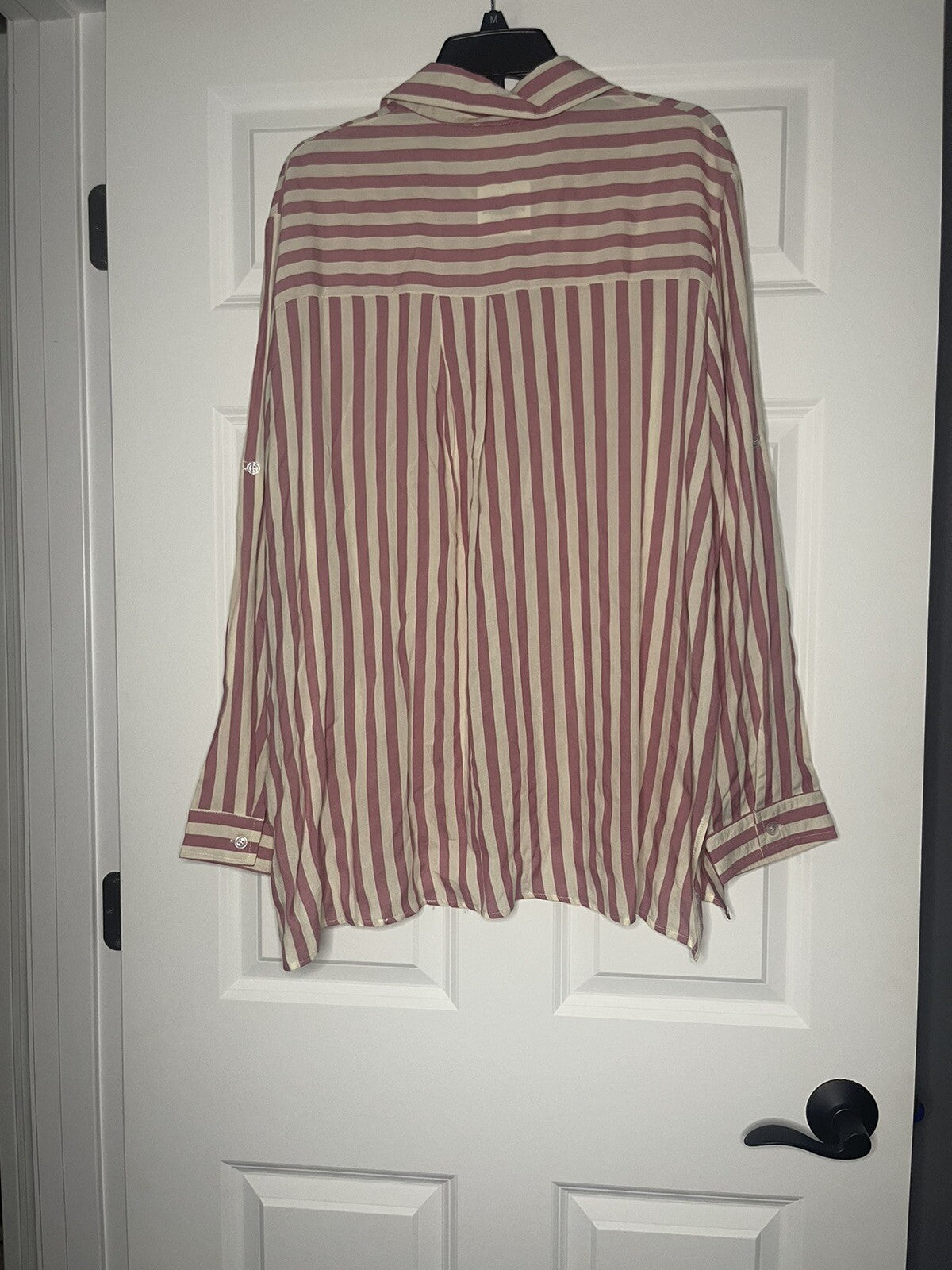 Ninexis lola striped button down top 1x mauve and cream