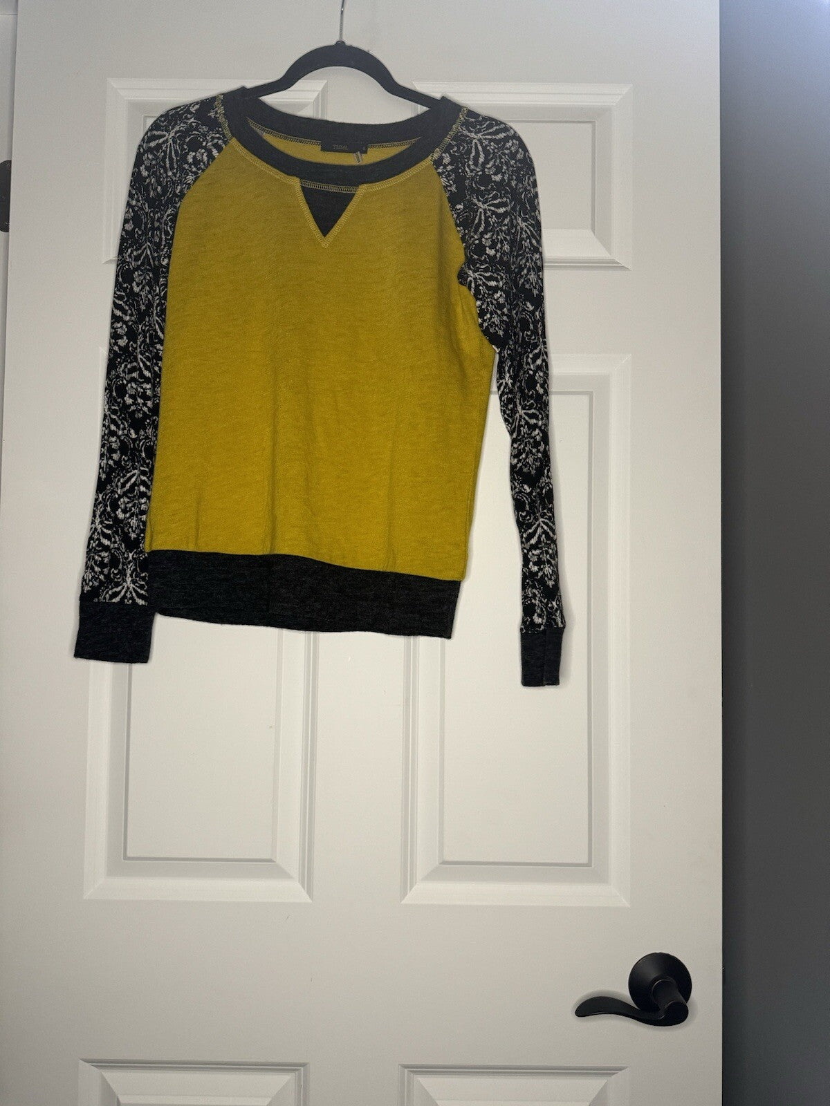 Thml Long Sleeve Blouse Small Yellow W Black White Floral Print Sleeves 