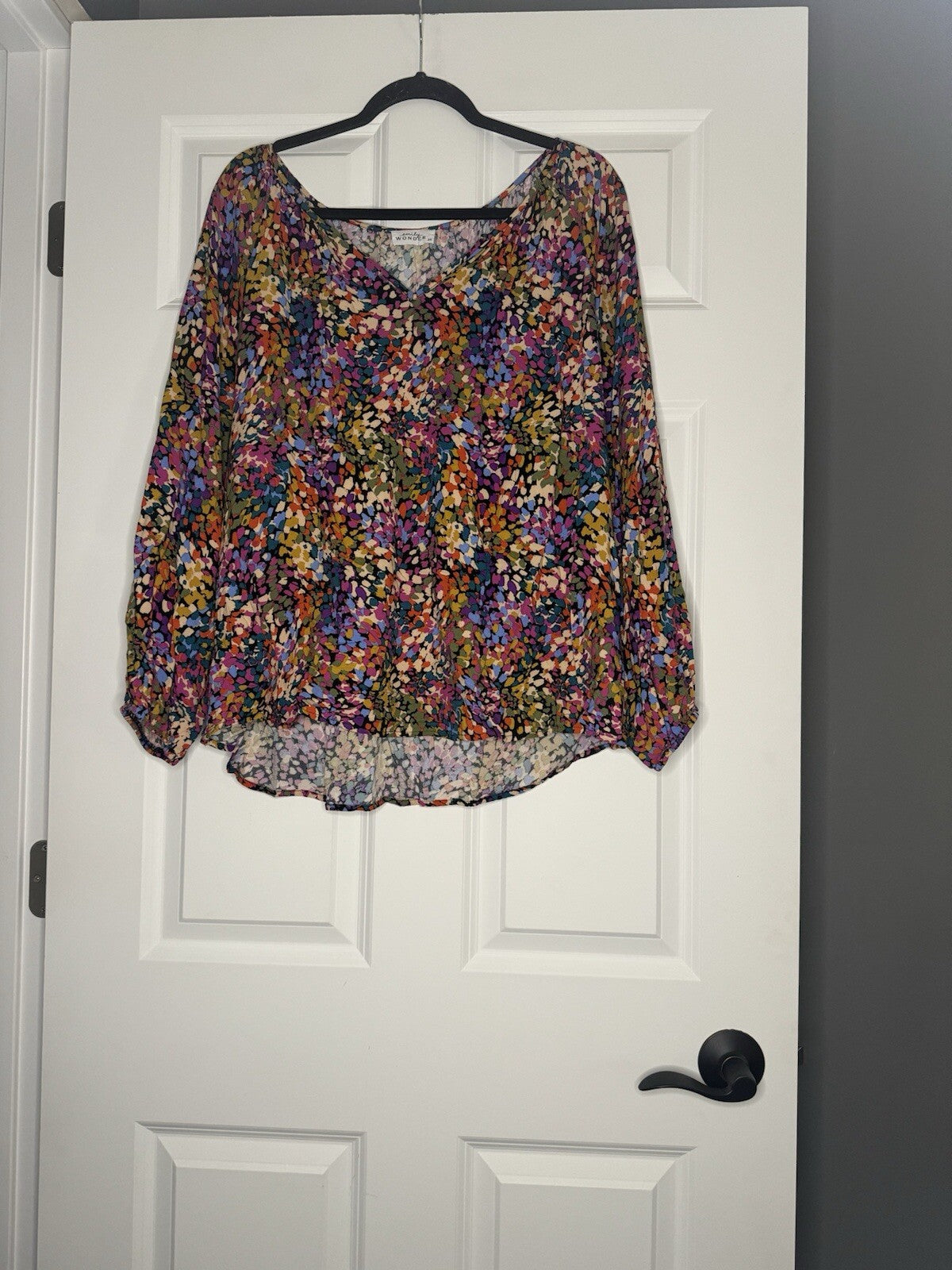 Emily Wonder Long Sleeve Blouse 2x Green Pink Red Blue Mustard Multi Print 