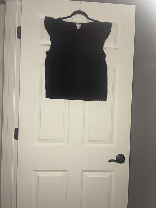 J Crew Short Sleeve Blouse Black W Polka Dot Balls Large