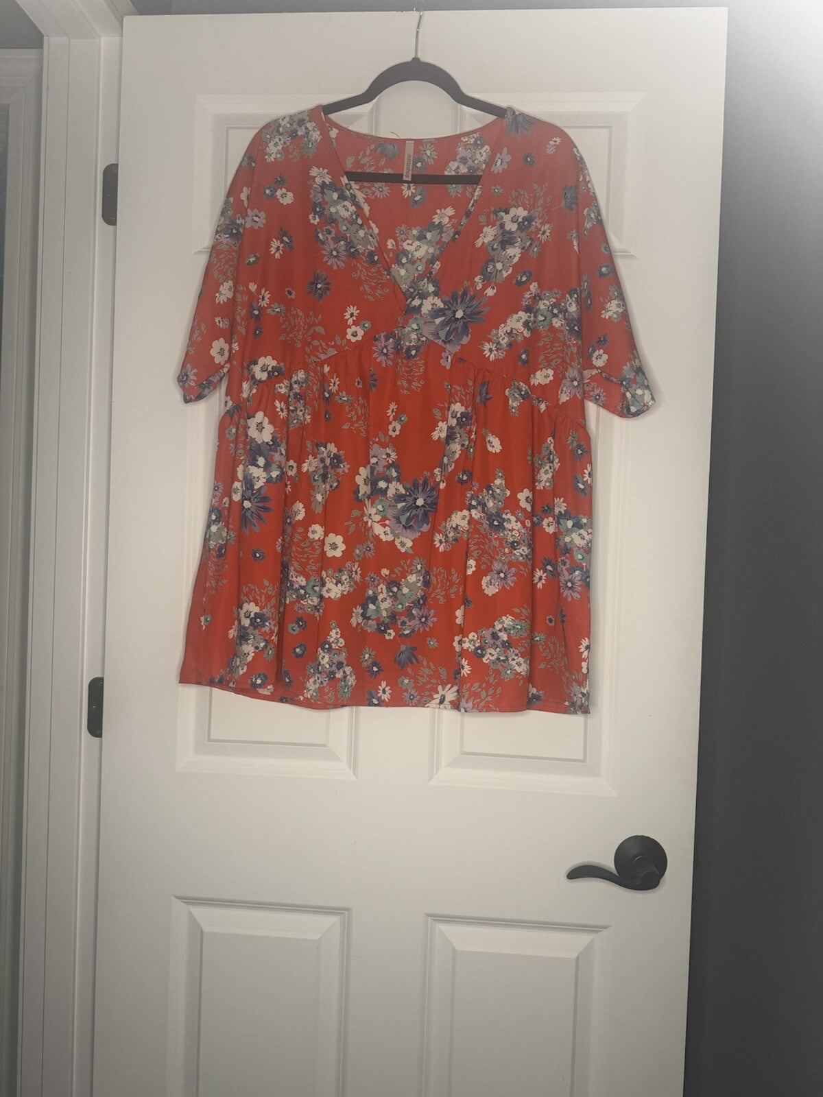 Mittoshop Short Sleeve Blouse 1x Red With Blue White Floral