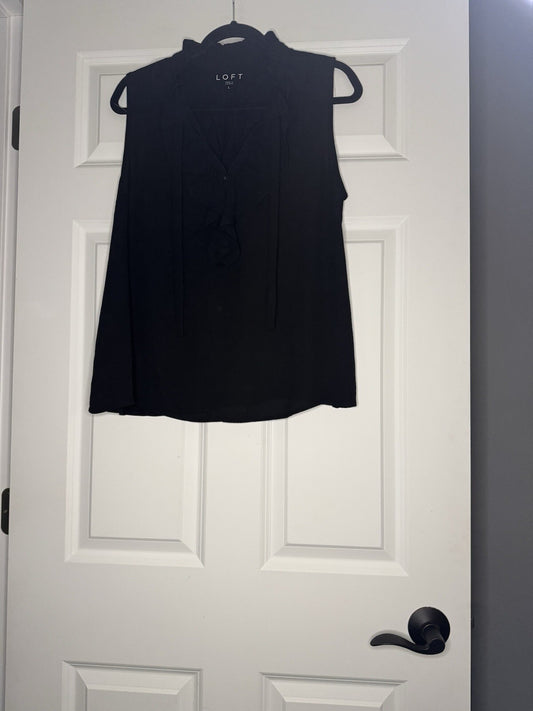 Loft Sleeveless Blouse Large Black Ruffle Collar Nwt 