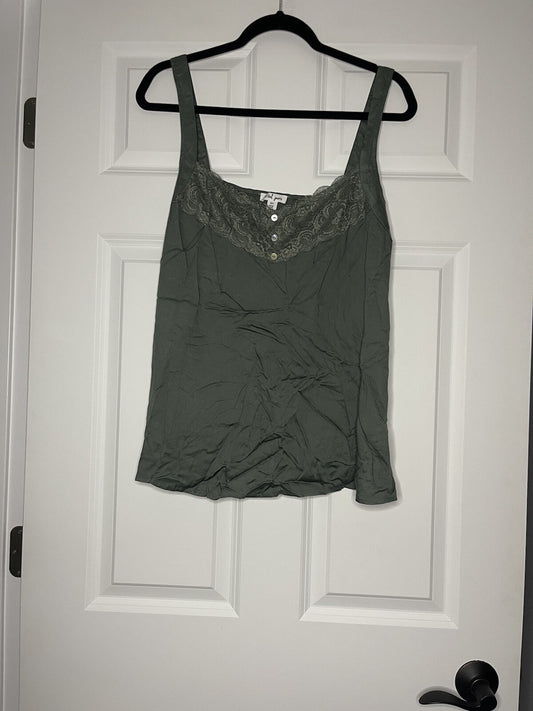 Tribal Jeans Sleeveless Blouse Large Green With Lace 