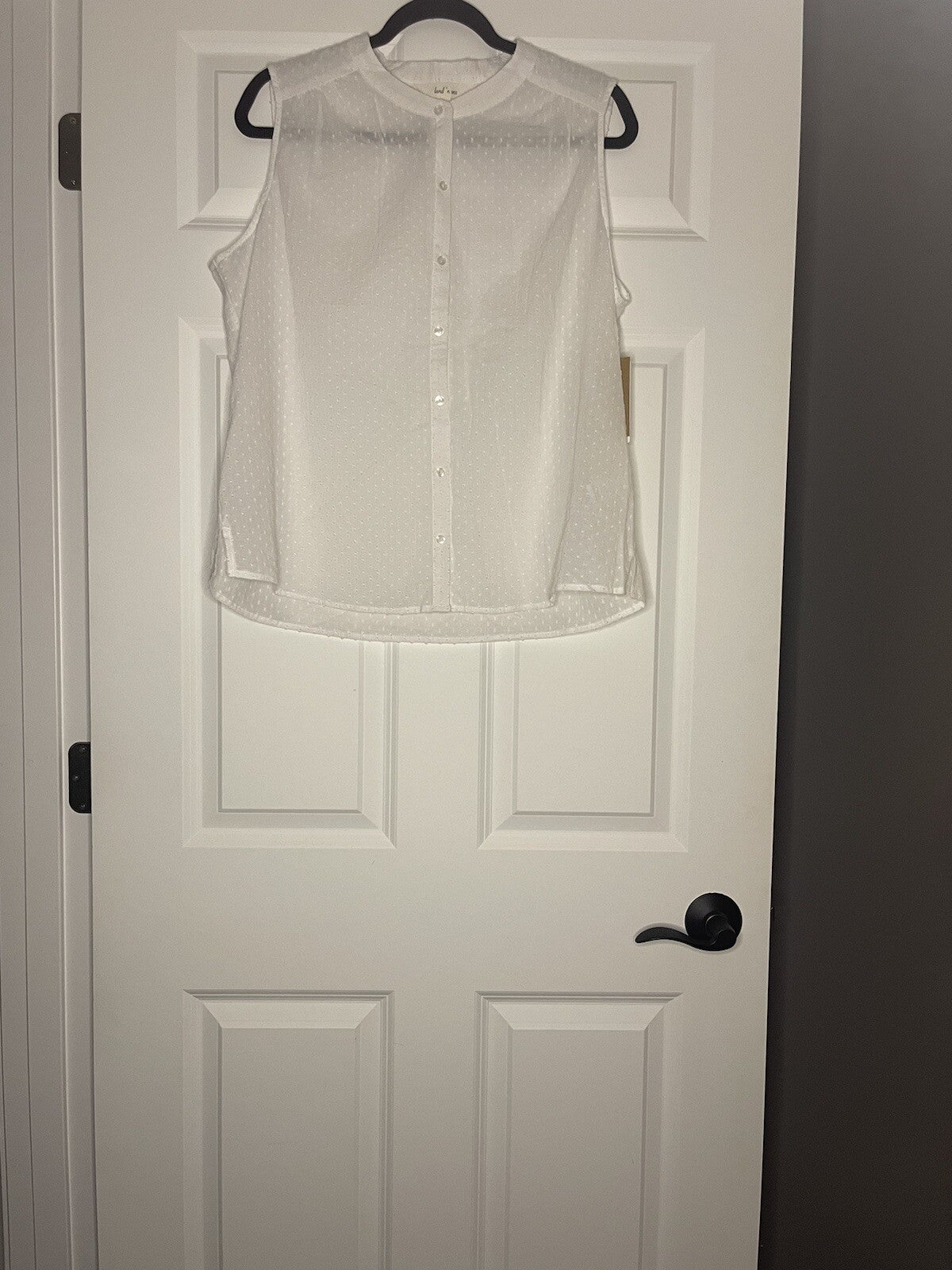 Land N Sea Sleeveless Button Up Blouse Large White W Stitching 