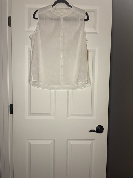 Land N Sea Sleeveless Button Up Blouse Large White W Stitching 