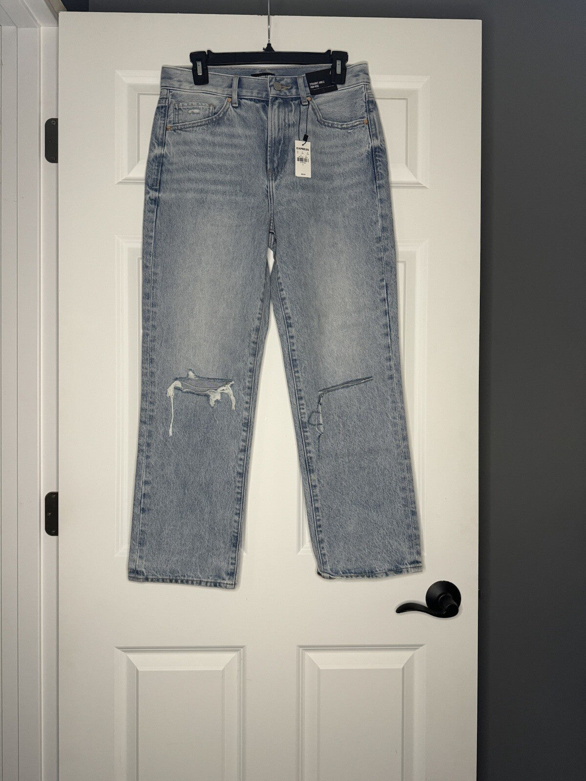 Express Straight Ankle High Rise Jeans Size 4 Distressed Light Wash Nwt $88 