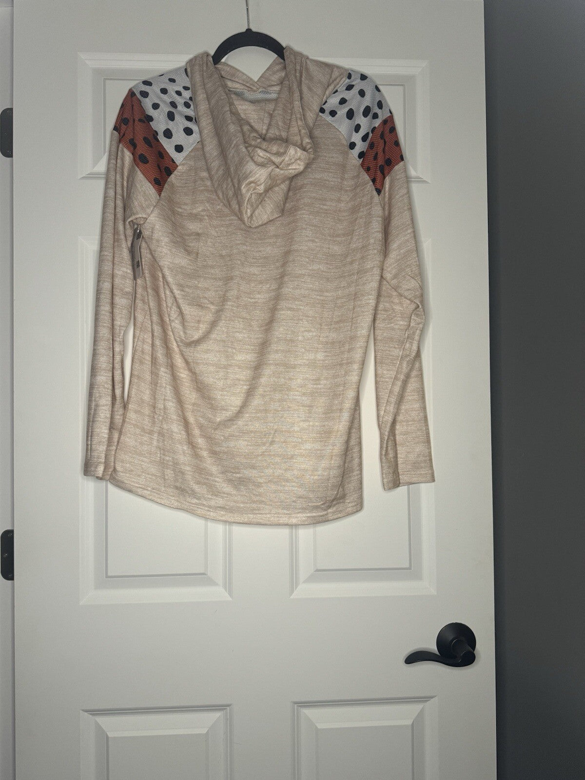 Unbranded Long Sleeve Hooded Top Xl Beige Heathered Orange White Black Print Nwt