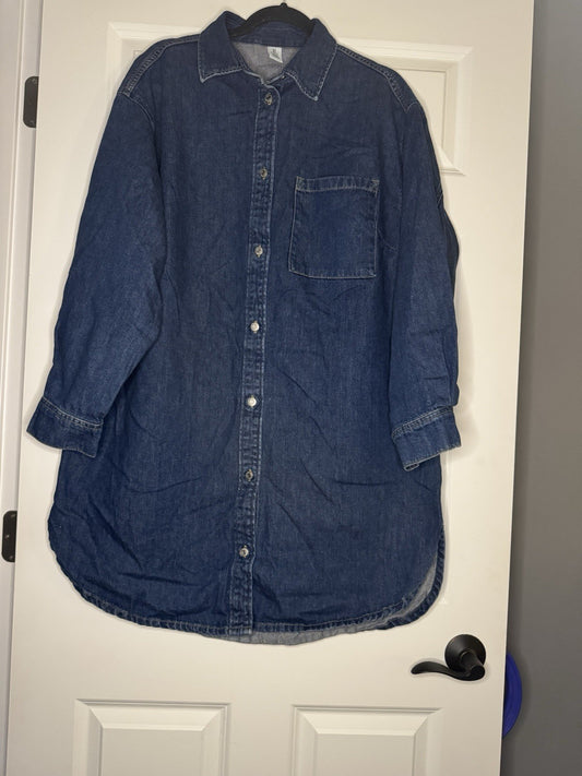 & Denim By Hm Blue Jean Button Up Dress Medium Dark Blue