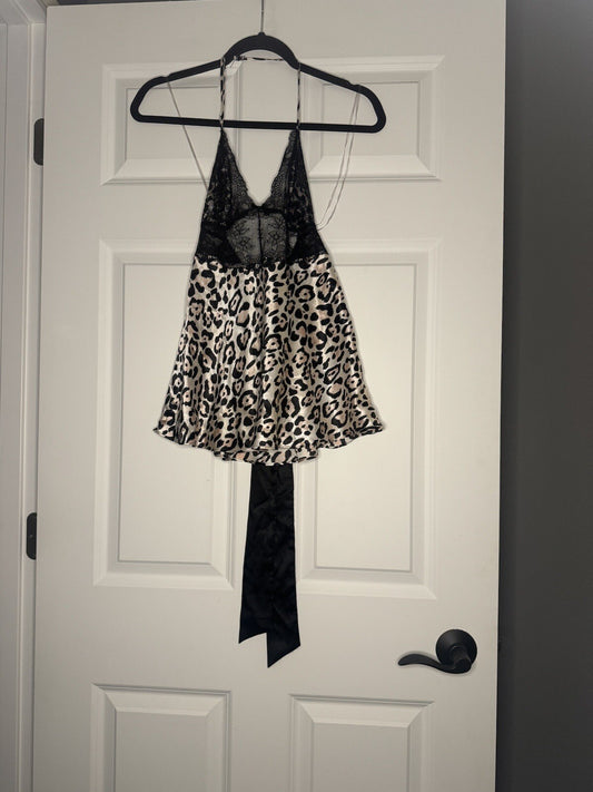 Victorias Secret Lingerie Top Halter Small Black Lace W Multi Animal Print